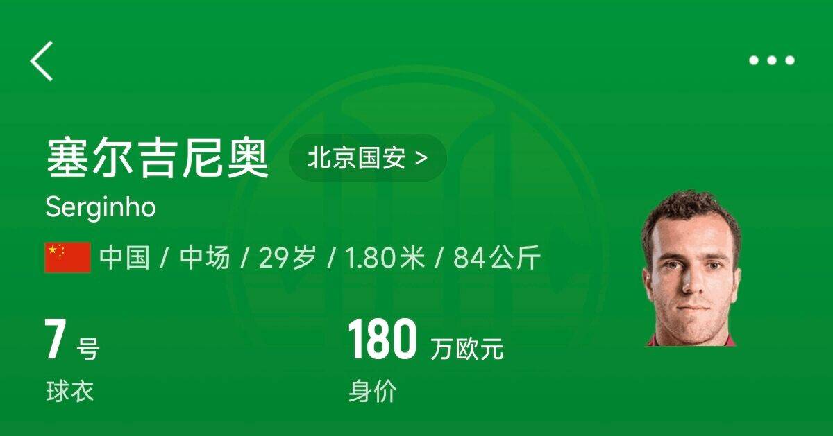 180萬(wàn)歐！塞爾吉尼奧成為中國(guó)身價(jià)最高的球員，武磊120萬(wàn)歐第2