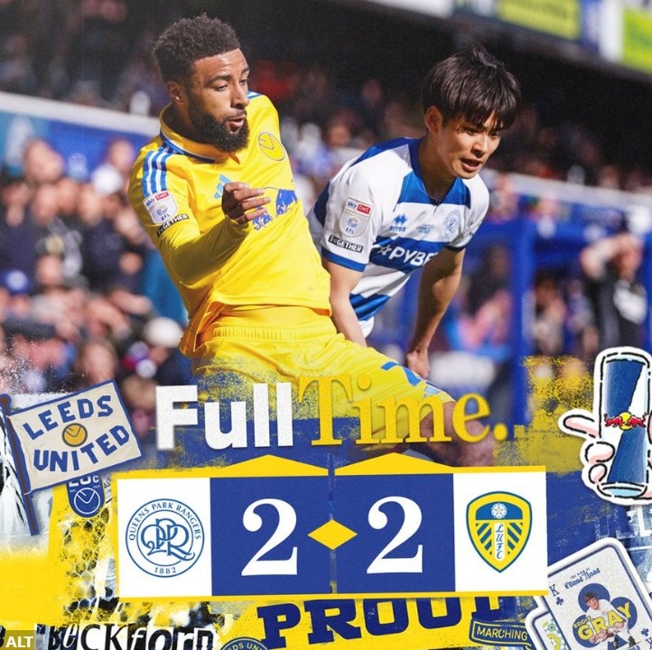 英冠榜首利茲聯(lián)連追兩球2-2戰(zhàn)平QPR，近4輪僅1勝領(lǐng)先優(yōu)勢(shì)縮小