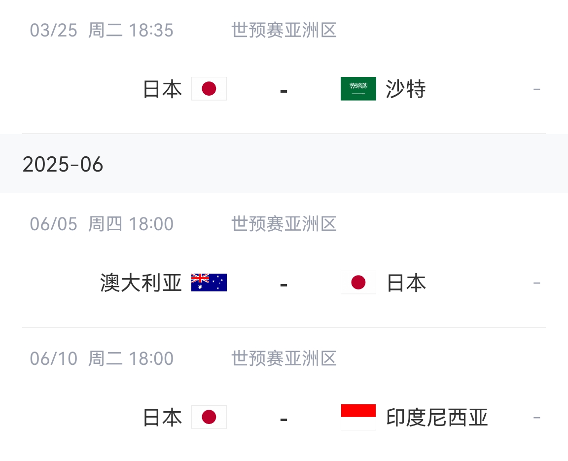 會不會放水？日本剩余賽程：主場vs沙特&印尼，客場vs澳大利亞