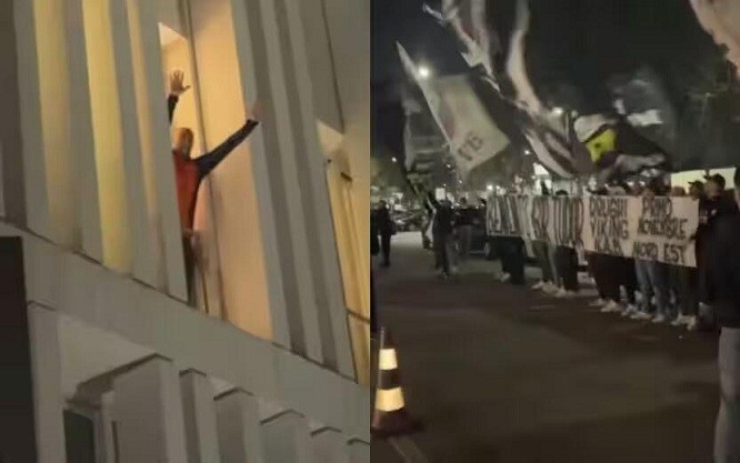 都體：尤文球迷來到酒店外支持新主帥，圖多爾向球迷們揮手致意