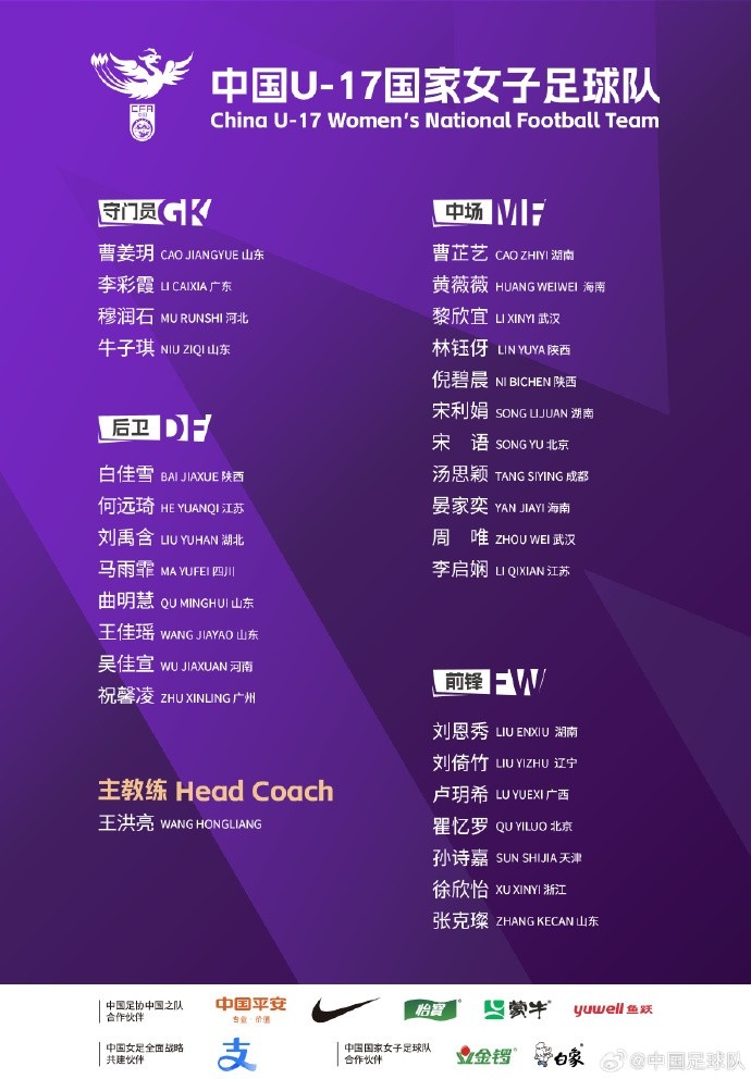 U17女足30人將在蘇州集訓(xùn)備戰(zhàn)世界杯，姜寧、朱挺擔(dān)任訓(xùn)練員